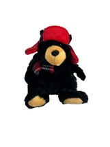 Wishpets Black Teddy Bear Plush Red Plaid Scarf Winter Ear Flap Hat 2010 10" - $14.85