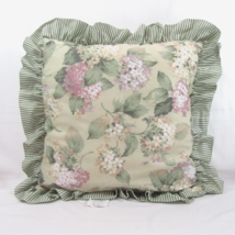 Martha Stewart Hydrangea Floral Stripe Ruffle Sage 18-inch Square Pillow - £27.23 GBP