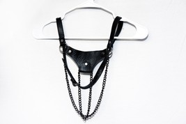 Female Soft Nappa Leather  T-Thong Panties With Chain Black Or Silver Chain - $29.69
