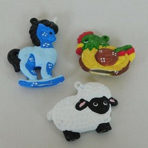 Lot of 3 Handpainted Christmas Ornament Ceramic Bisque Sheep Rooster Hen Unicorn - £15.15 GBP