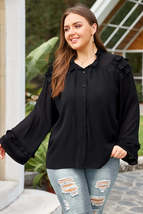 Black Tiered Ruffled Shoulder Buttoned plus Size Blouse - £23.24 GBP