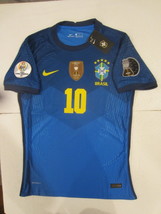 Neymar Jr Brazil 2021 Copa America Match Slim Blue Away Soccer Jersey 2020-2021 - $120.00