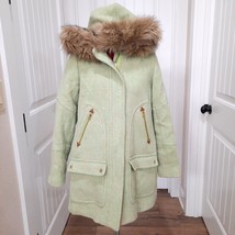 J.Crew Nello Gori Italian Stadium Wool Coat Jacket Size 4 green faux fur hood - £79.13 GBP