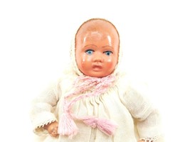 Vintage Infant Baby 3in Doll Handmade Christening Dress Slip Diaper Pin USA - £67.93 GBP
