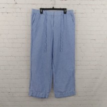 Talbots The Easy Drawstring Pants Womens 16 Petite Blue Striped Linen Wide Leg - $24.99