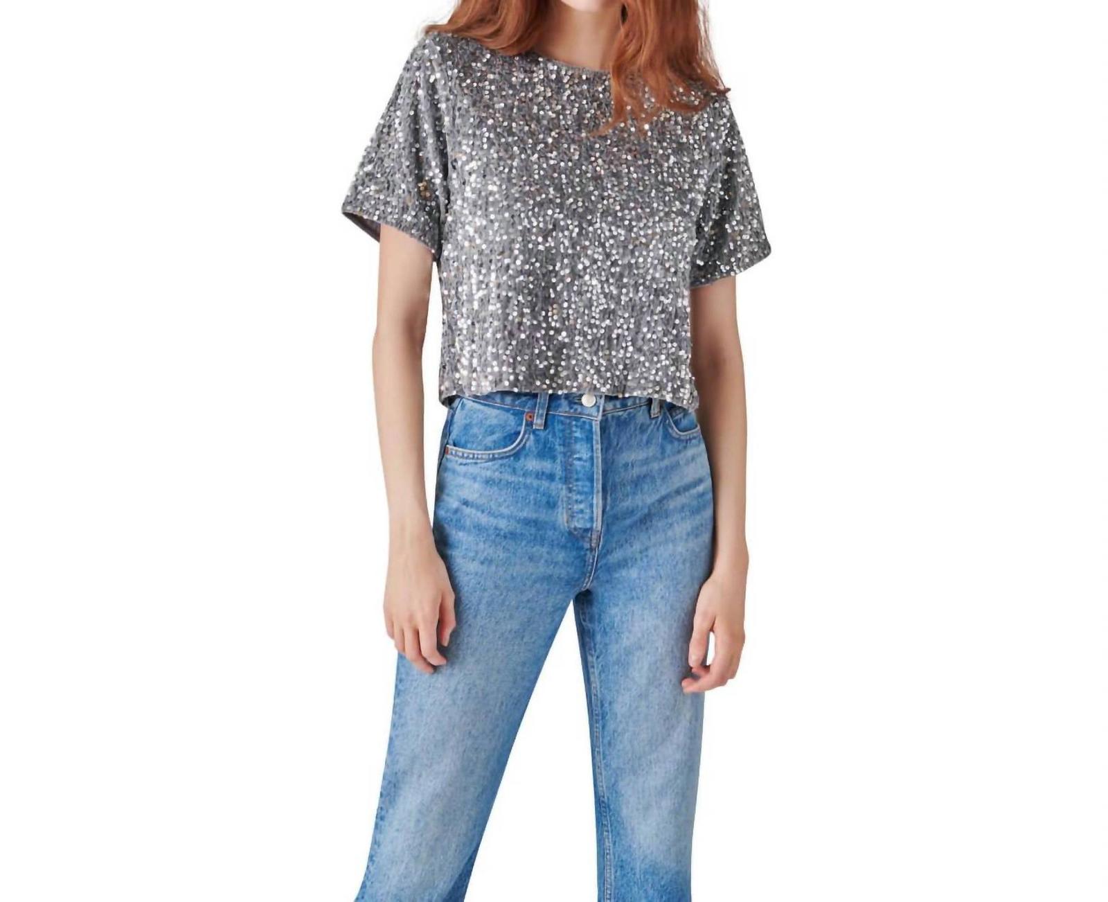 Steve Madden Cressa Sequin Short Sleeve Top Size L - $29.70