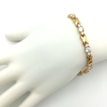 ROMAN clear rhinestone tennis bracelet - gold-tone XO pattern 36 CZs safety 7.5&quot; - £19.57 GBP