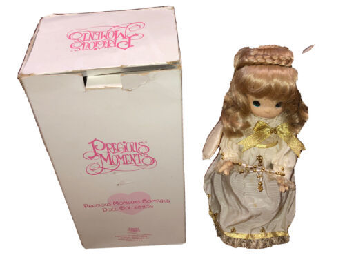 Precious Moments Vintage Blonde Angel Holding Star Tree Topper & Braided Hair - $41.78