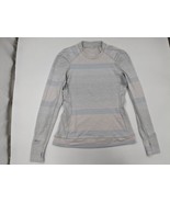 Lululemon Think Fast Long Sleeve Om Stripe Heathered Silver Spoon Top Wo... - £28.42 GBP