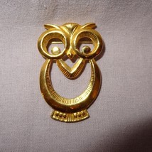 Vintage Owl Pin Brooch Metal Gold Tone Large Eyes - £11.85 GBP