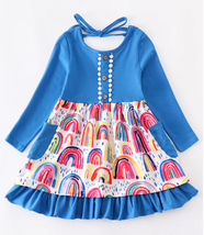 NEW Boutique Rainbow Girls Long Sleeve Blue Dress - £8.79 GBP