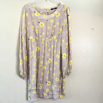 Oasis Beige Dress w/ Yellow flowers with elastic waist wrist three ruffl... - £21.18 GBP