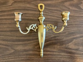 Vintage Double Arm Brass Candle Stick Wall Sconce Made in Japan 10&quot; - £19.75 GBP