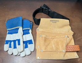 Vintage Sears Craftsman Leather 937586 Tool Belt &amp; glove kids Halloween costume - £20.10 GBP