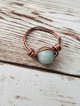 Copper Wire Ring Light Blue Bead (Unknown Size) - £10.26 GBP