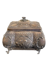 Antique Ornate Repousse Sterling Silver Treasure Chest Jewelry Box 393 G... - £545.84 GBP