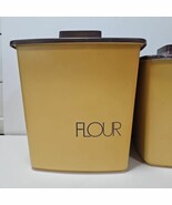 Vintage 4 Piece Plastic Tan Brown Canister Set Flour Sugar Coffee Tea  - €19,05 EUR