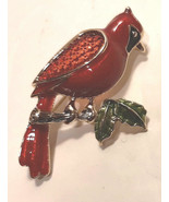 Napier Cardinal Bird Brooch Pin Molded Glass Red Green Enamel Gold Tone ... - $41.13 CAD
