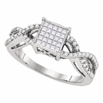 10kt White Gold Womens Princess Diamond Square Cluster Ring 1/2 Cttw - £527.15 GBP