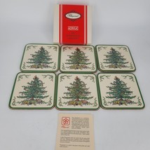 Pimpernel Acrylic Cork Back Christmas Tree Spode Coasters Set of 6 EUC Vintage - £11.03 GBP