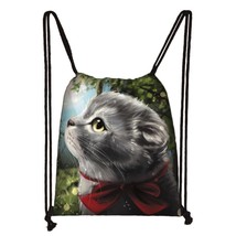 Kawaii Cat Printing Backpack Women Casual Bundle Pocket Cat Drawstring Bag for T - £9.07 GBP