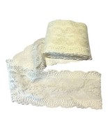 Vintage Fancy Scalloped Stretch Lingerie White Floral Lace Trim Roll 3.5... - £33.52 GBP