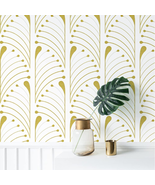 Peel and Stick Wallpaper Gold and White Wallpaper Geometric Contact Pape... - £12.05 GBP