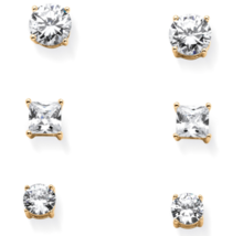 Cz Three Pair Stud Earring 14K Gold Sterling Silver - £78.65 GBP