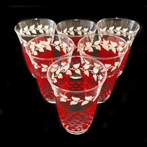 Set 6 Retro Tumbler Drinking Glasses Red Dot White Leave Mid-Century Vin... - $34.62