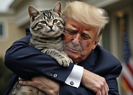 PRESIDENT DONALD TRUMP HUGGING A CAT 5X7 AI PHOTO - £7.13 GBP