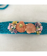 Blue corded rope belt with seashells on front adjustable boho beach wear - $19.75
