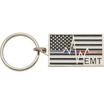 EMT American Flag Heartbeat Enamel Keychain - $11.23