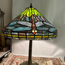 Tiffany dragonfly stained glass shade and base 16” dia - £474.81 GBP