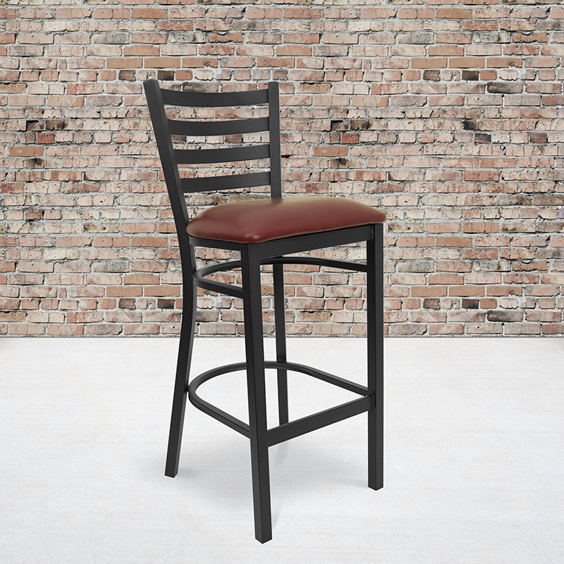 Black Ladder Stool-Burg Seat XU-DG697BLAD-BAR-BURV-GG