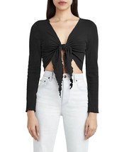 BCBGeneration Women&#39;s Knit Tie-Front Top in Black-Size XXS - $24.99