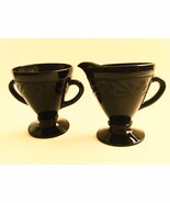 Art Nouveau Black Amethyst Depression Glass Creamer &amp; Sugar - Cloverleaf... - $655.20 MXN