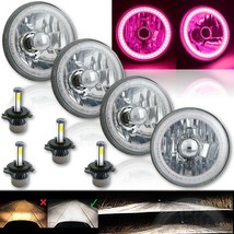 5-3/4&quot; Pink SMD LED Halo Angel Eye H4 Headlight w/ 6k 20/40w LED Light Bulb Set - £263.74 GBP