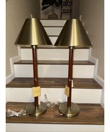 ONE RALPH LAUREN Gold Brushed Brass Desk Brown Leather Metal Shade Lamp - $240.10 CAD