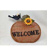 Metal Sackcloth Pumpkin with black bird and sunflower Welcome sign Table... - $14.95