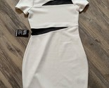 Express Bodycon Dress Ivory White Black Mesh Cut Out Fitted Women’s Size 2 - $19.24