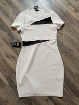 Express Bodycon Dress Ivory White Black Mesh Cut Out Fitted Women’s Size 2 - £15.13 GBP