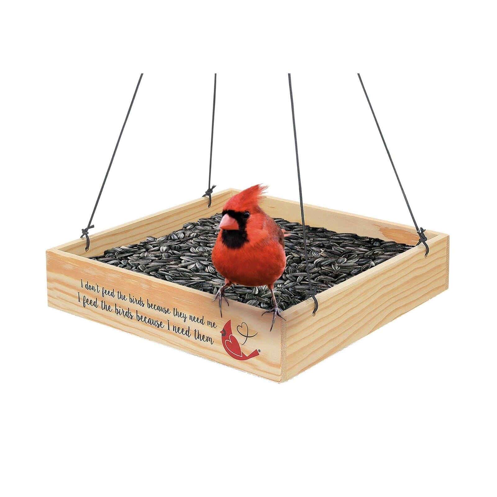 Primary image for Cardinal Tray Bird Feeder with Sentiment Hanging Wooden 9.8" Square Mesh Bottom
