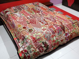 Vintage Bohemian Patchwork Tagesdecke Stickerei Bettüberwurf Überwurf Wa... - $209.74