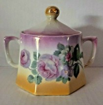 Vintage Purple and Orange Lusterware Sugar Bowl Made in Germany Floral - £31.89 GBP