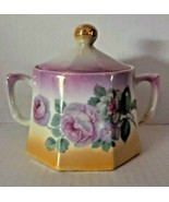 Vintage Purple and Orange Lusterware Sugar Bowl Made in Germany Floral - £31.33 GBP