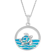 Open Circle with Blue Inlay Opal Waves with Turtle Pendant - £60.75 GBP