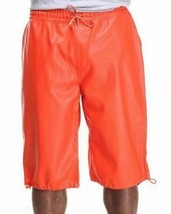 Soft Lace Up Lambskin Short Pants Gym Sports Boxer Pocket Leather Orange Men - £78.13 GBP+