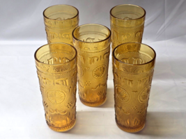 Vintage Brockway Glass 14 Ounce Flat Tumblers American Concord Amber - Set Of 5 - $32.65