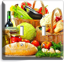 VEGETABLES BASKET FRESH BREAD OLIVE OIL LIGHT DOUBLE SWITCH PLATES KITCH... - $11.15