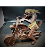 Primitive Tiki Java Tribal Man on Motorcycle Hand Carved Wooden Sculptur... - $29.69